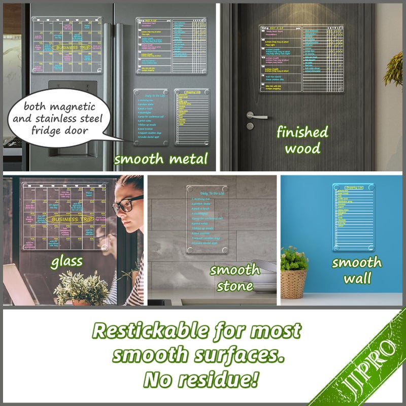 JJPRO Non-Magnetic Calendar for Fridge-Clear Monthly Calendar,Weekly Planner,List and Blank Board -Reusable Board Sticks to Fridge,Wall,Door&Glass,Non Magnetic Fridge Calendar - Image 2