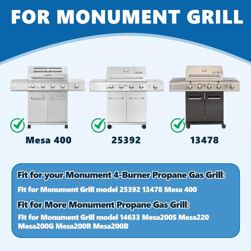 SafBbcue شبكات شواء 98888 لموقد Monument Grill 25392 و13478، قطع غيار للشواية، ملحقات موقد Monument Mesa 400، شبكات طهي من الحديد الزهر لمواقد Monument Grill ذات أربعة مواقد تعمل بالغاز البروبان - Image 4
