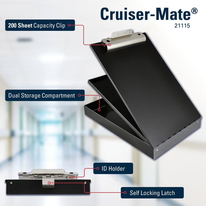 Saunders Cruiser-Mate Black Aluminum Clipboard with Storage, Dual Tray Nursing Folio, HIPAA Compliant Medical Chart Holder, Heavy Duty Recycled Metal, Self-Locking Latch, Made in USA - Image 2