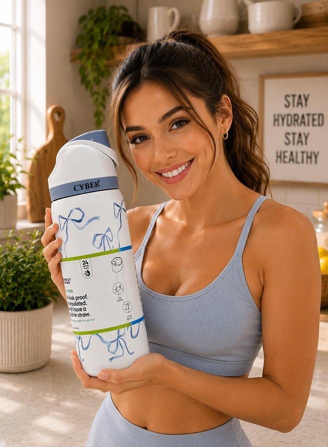 Cyber 32 Oz. FreeSip Stainless Steel Water Bottle in True and Tied - Image 3