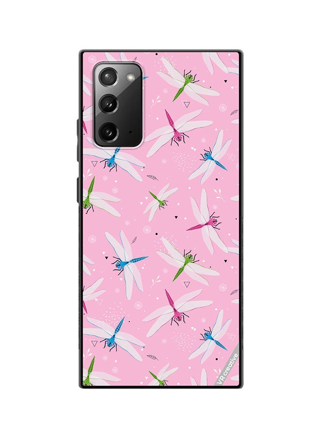 VR CREATIVE Protective Case Cover For Samsung Galaxy Note20 5G Dragonfly And Flowers Pattern On Pink Design Multicolour - Image 1