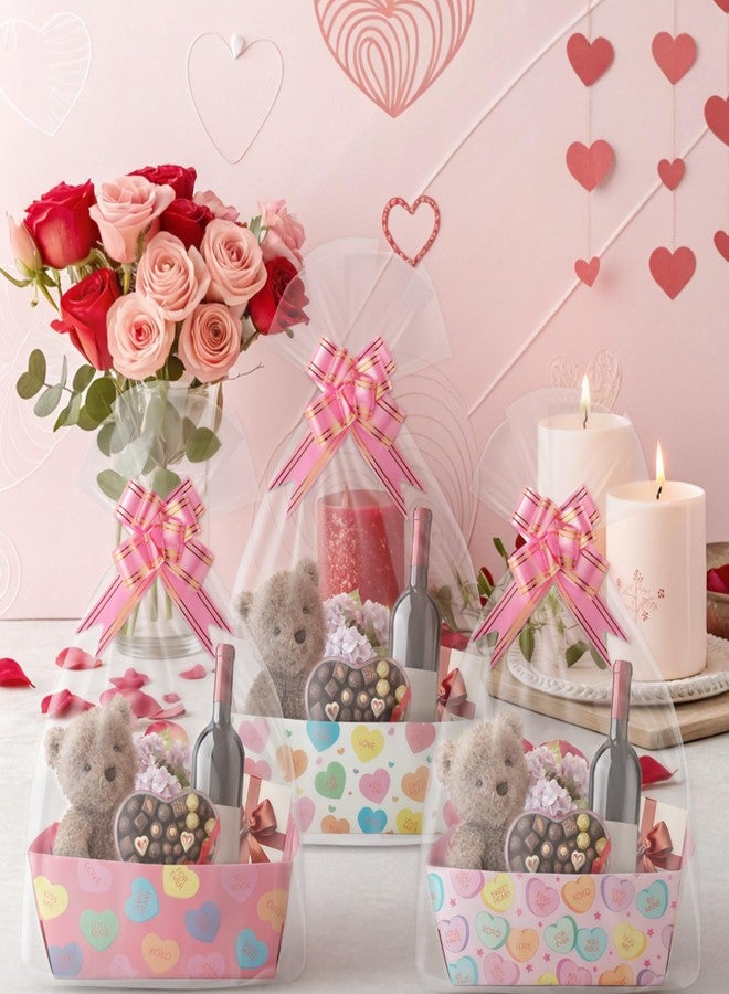 OSNIE Valentine‘s Day Empty Gifts Baskets with Cellophane Bags and Ribbons Bows, 24 Set Colorful Candy Heart Tray Cardboard Gift Baskets for Valentine Things to Fill Wedding Birthday Anniversary Decor - Image 3