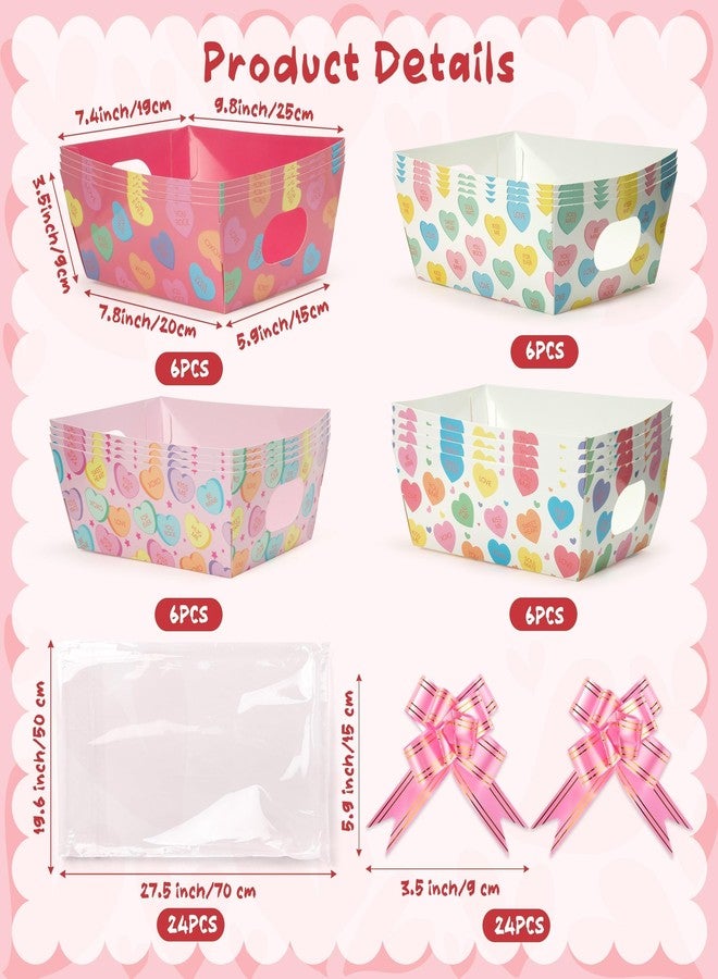 OSNIE Valentine‘s Day Empty Gifts Baskets with Cellophane Bags and Ribbons Bows, 24 Set Colorful Candy Heart Tray Cardboard Gift Baskets for Valentine Things to Fill Wedding Birthday Anniversary Decor - Image 2