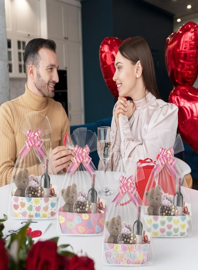 OSNIE Valentine‘s Day Empty Gifts Baskets with Cellophane Bags and Ribbons Bows, 24 Set Colorful Candy Heart Tray Cardboard Gift Baskets for Valentine Things to Fill Wedding Birthday Anniversary Decor - Image 5