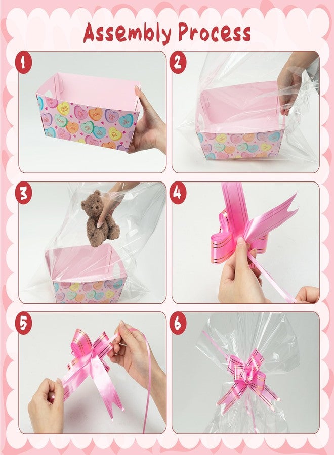 OSNIE Valentine‘s Day Empty Gifts Baskets with Cellophane Bags and Ribbons Bows, 24 Set Colorful Candy Heart Tray Cardboard Gift Baskets for Valentine Things to Fill Wedding Birthday Anniversary Decor - Image 4
