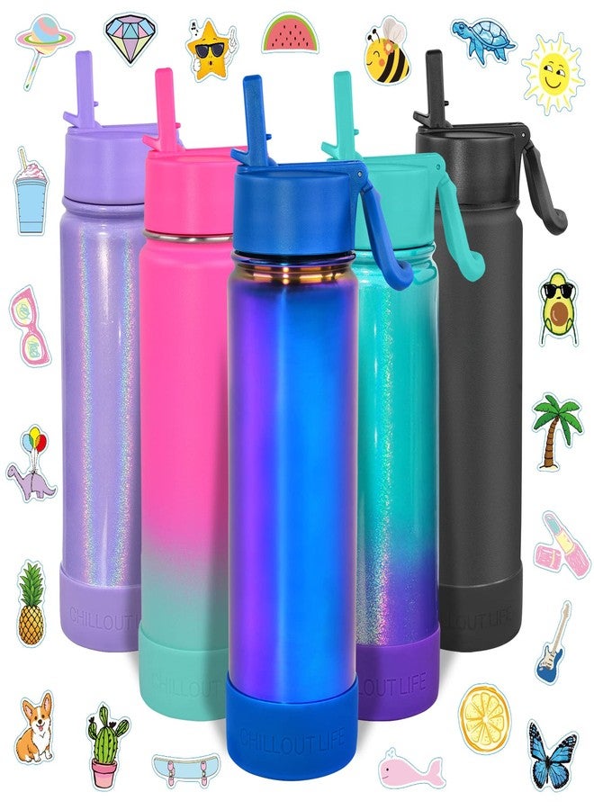 تشيل أوت لايف زجاجة ماء معزولة للأطفال من تشيل آوت لايف، سعة 22 أونصة، مثالية للمدرسة، مزودة بغطاء ماصة، مانعة للتسرب، ومزينة بملصقات مقاومة للماء لطيفة، زجاجة ماء معدنية من الفولاذ المقاوم للصدأ قابلة للتخصيص، لون آمن للغسل في غسالة الأطباق - Image 1