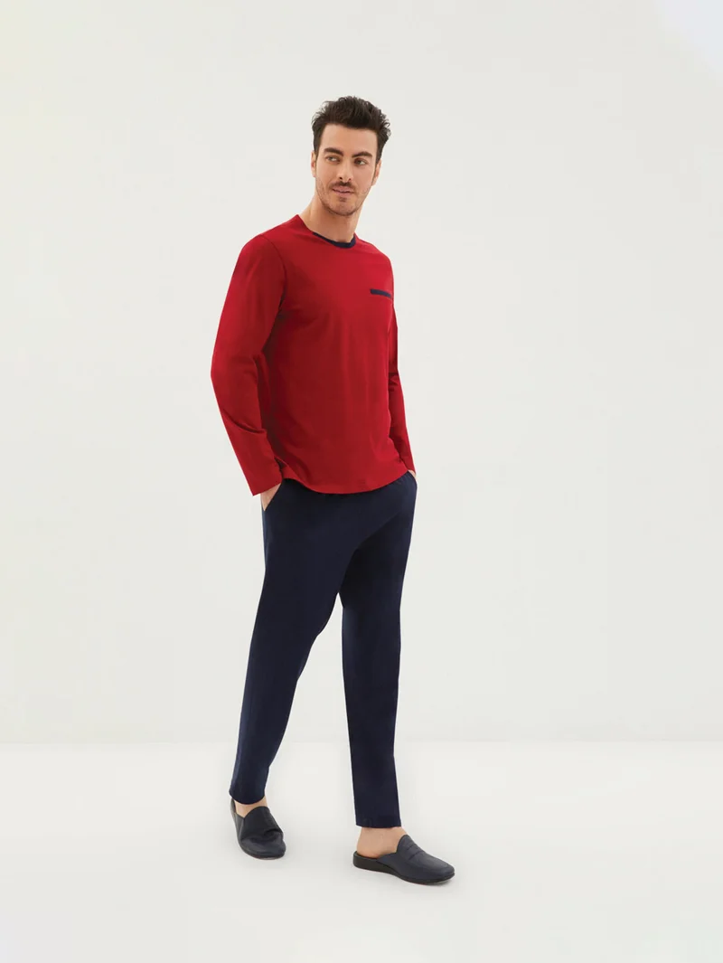 Kiğılı Half Crew Neck Long Sleeve 2-Piece Pajama Set