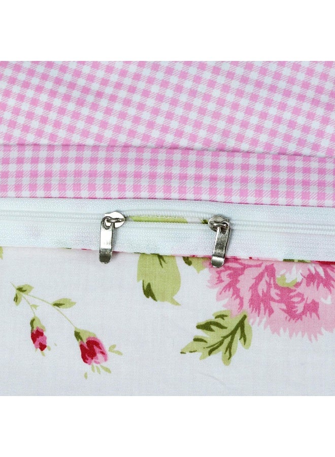 FADFAY Rose Floral Duvet Cover Set Pink Grid Cotton Girls Bedding with Hidden Zipper Closure 3 Pieces 1duvet Cover 2pillowcasesFull Size - Image 2