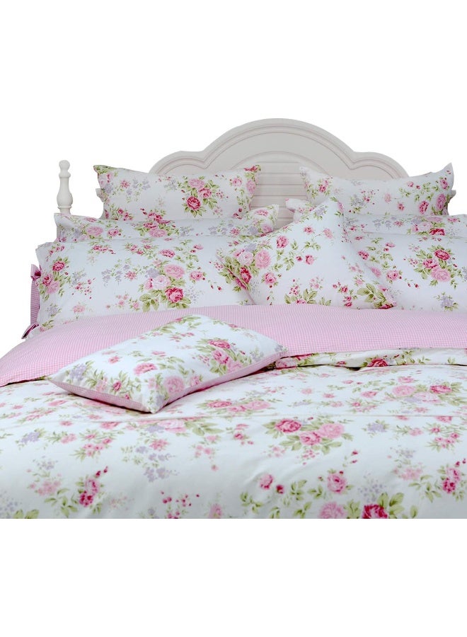 FADFAY Rose Floral Duvet Cover Set Pink Grid Cotton Girls Bedding with Hidden Zipper Closure 3 Pieces 1duvet Cover 2pillowcasesFull Size - Image 4