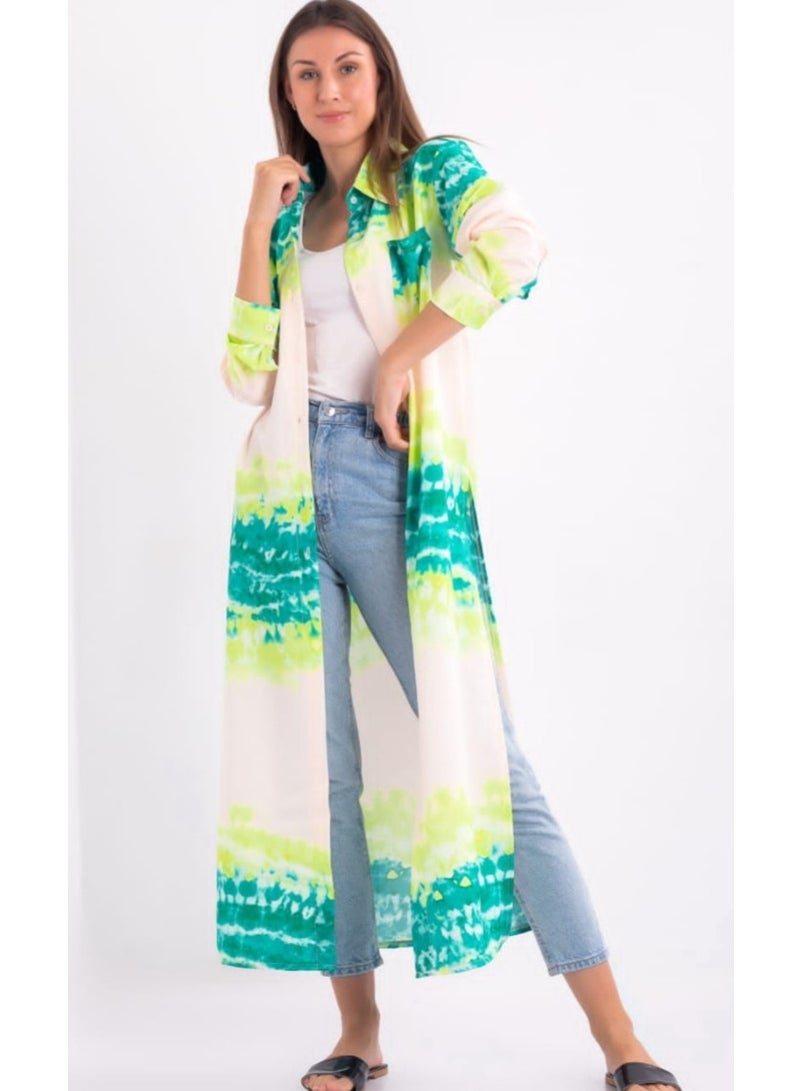 Women buttoned shirt tunic blouse maxi long sleeves side opened