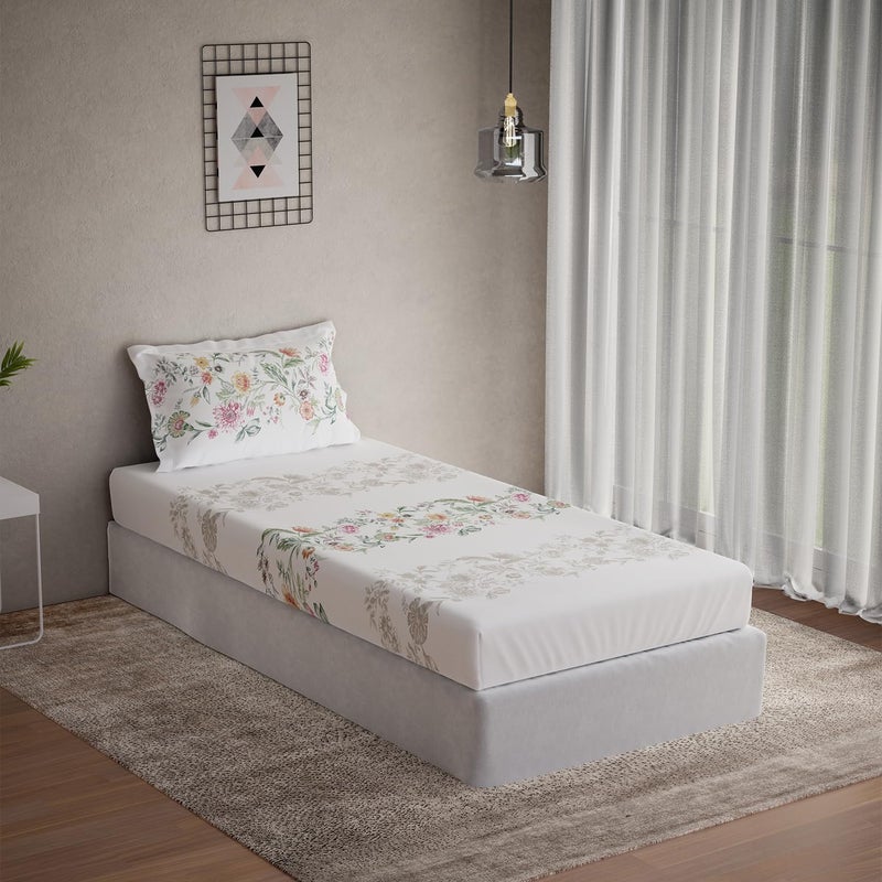 DDECOR Live beautiful DDECOR Live beautiful Cotton Single Bed Sheet Set with 1 Pillow Covers (152 CM X 224 CM, Pink) Rotary Print Floral 144TC GSM  - Image 1