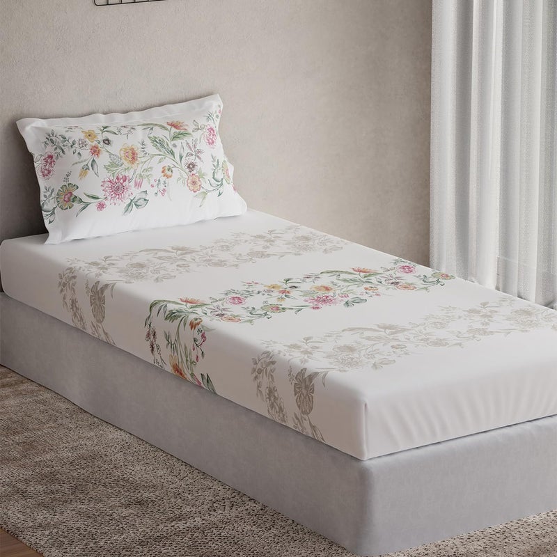 DDECOR Live beautiful DDECOR Live beautiful Cotton Single Bed Sheet Set with 1 Pillow Covers (152 CM X 224 CM, Pink) Rotary Print Floral 144TC GSM  - Image 2