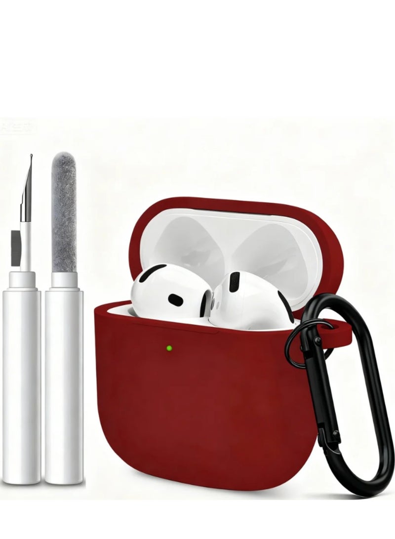 ANYOGRO Compatible for AirPods 4 Case Cover 2024 with Cleaner Kit ,Soft Silicone Protective Case for Apple AirPods 4th Generation Case for travel or daily commutes, Accessories with Keychain-Burgundy red - Image 1