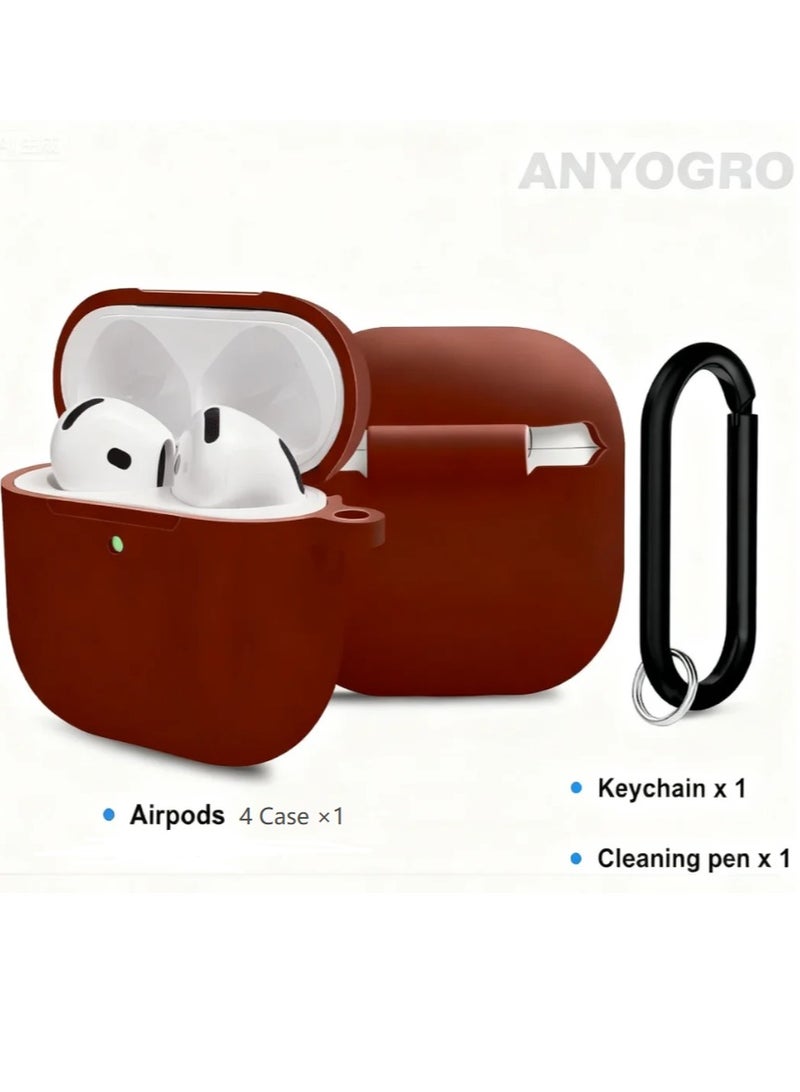 ANYOGRO Compatible for AirPods 4 Case Cover 2024 with Cleaner Kit ,Soft Silicone Protective Case for Apple AirPods 4th Generation Case for travel or daily commutes, Accessories with Keychain-Burgundy red - Image 2