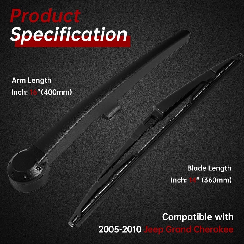 OTUAYAUTO Rear Windshield Back Wiper Arm Blade Set - Replacement for JEEP Grand Cherokee 2005 2006 2007 2008 2009 2010 OE:05139836AB - Image 2