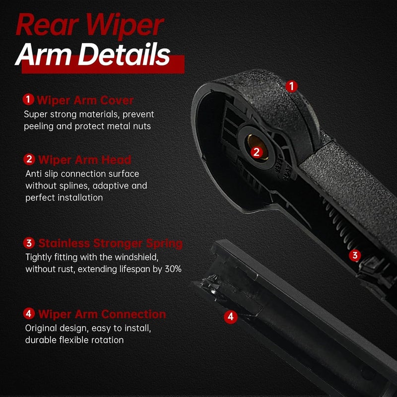 OTUAYAUTO Rear Windshield Back Wiper Arm Blade Set - Replacement for JEEP Grand Cherokee 2005 2006 2007 2008 2009 2010 OE:05139836AB - Image 3