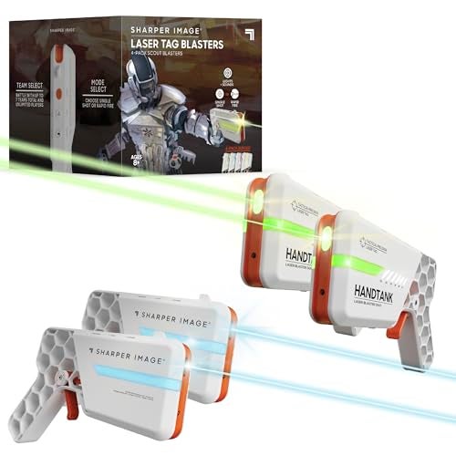 Sharper Image مجموعة شاربير إيميج تاغ بلاستر - 4 عبوات مع أضواء وأصوات، مدى 110 قدم، 7 ألوان فرق، وضعيتي إطلاق مزدوجة | لعبة داخلية وخارجية للأطفال والمراهقين والبالغين | لا حاجة لسترات، أبيض - Image 1