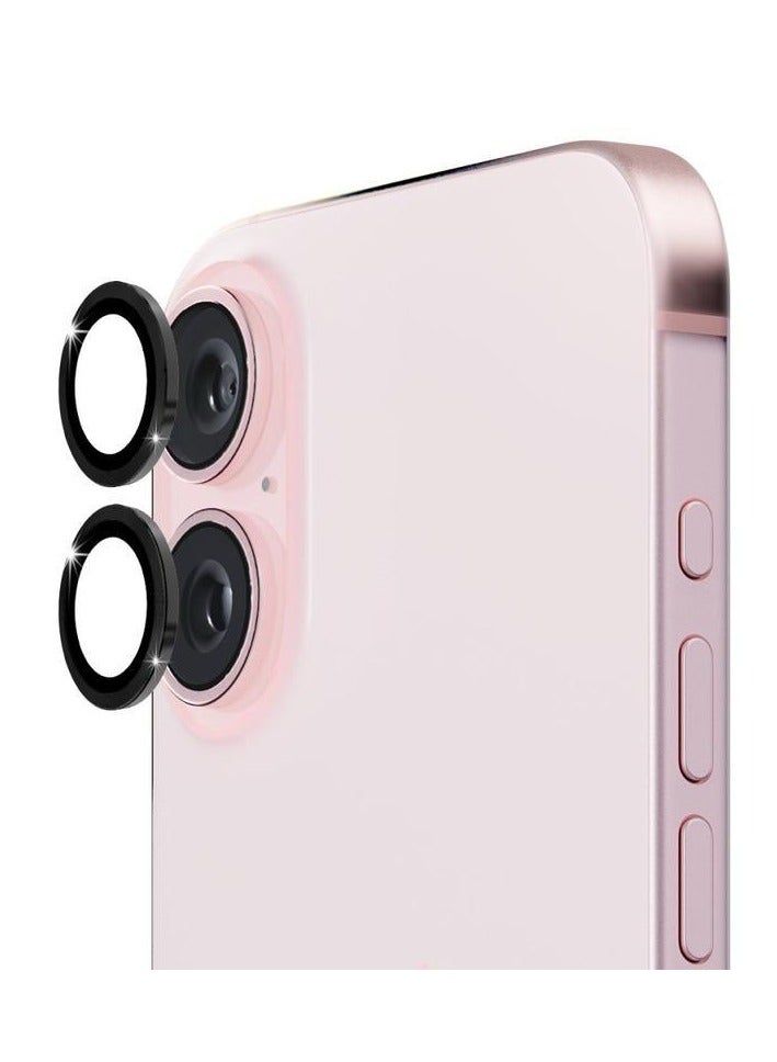 iPhone 16 / 16 Plus Camera Lens Protector, 9H Tempered Glass with Metal Alloy Frame, Scratch & Drop Resistant, Strong Adhesion – Black