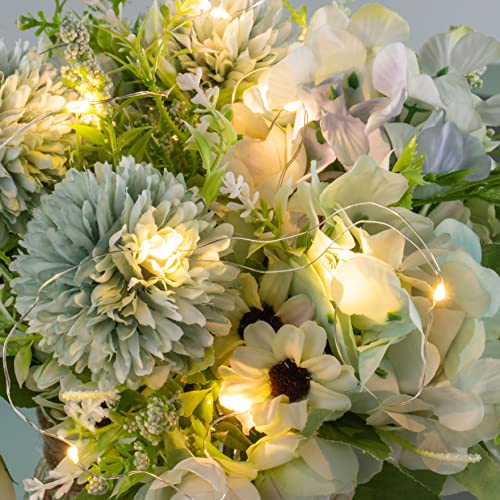 KELINGO Artificial LED Green Rose Flowers with Glass Vase, Remote Control Led Light, Flower Arrangement for Table Centerpiece, Home Office Wedding Decoration - Image 4