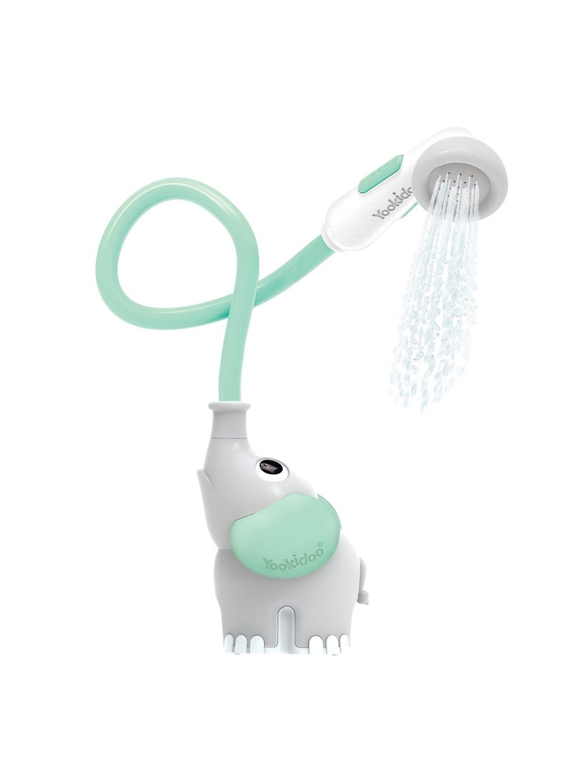 Yookidoo Baby Bath Shower Head Elephant Water Pump With Trunk Spout Rinser Control Water Flow From 2 Elephant Trunk Knobs Turquoise - Image 1