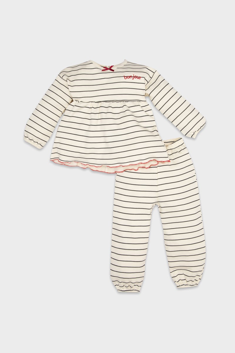 DeFacto Baby Girl 2 piece Regular Fit Crew Neck Striped Knitted Pyjamas  - Image 1