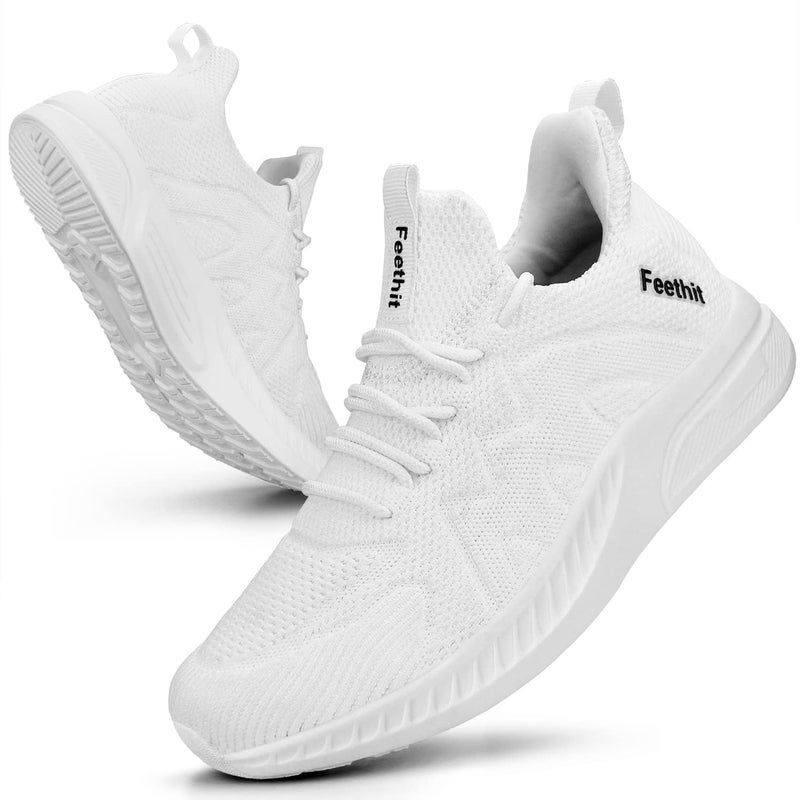 Feethit Womens Tennis Shoes Running Walking Sneakers Lightweight Gym Shoes for Workout Work Travel Athletic White Size 8 - Image 1