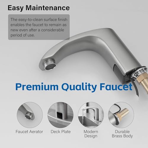 Green Spring Greenspring Automatic Sensor Touchless Faucet Brushed Nickel Single Hole Bathroom Faucet Hands-Free Battery Powered Solid Brass Modern Vanity Tap with Deck Plate, Control Box and Temperature Mixer - Image 5