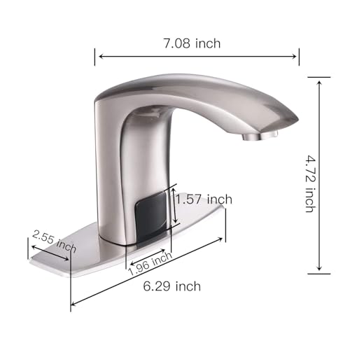 Green Spring Greenspring Automatic Sensor Touchless Faucet Brushed Nickel Single Hole Bathroom Faucet Hands-Free Battery Powered Solid Brass Modern Vanity Tap with Deck Plate, Control Box and Temperature Mixer - Image 2