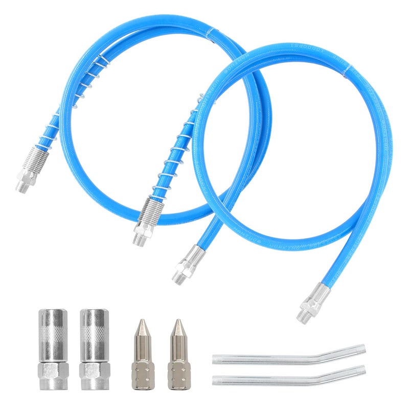 HANTUO 39 Grease Gun Hose 8Pcs Grease Gun Accessories Kit Includes 2pcs 39 Inch Flex Spring Flex Hose 2pcs 6 Angled Tube2pcs Standard Grease Couplers and 2pcs Grease Sharp Type Nozzle 18 NPT
