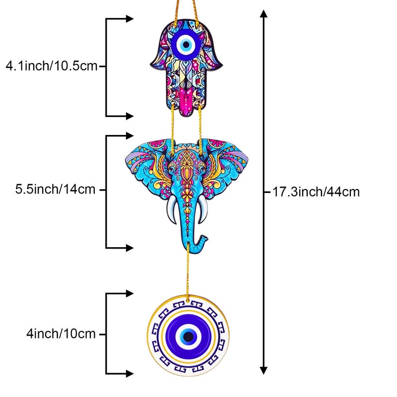 Ascension Elephant Evil Eye Wall Hanging for House Positive Vibes Wooden Evil Eye Wall Art Hanging For Wall Decor In Bedroom, Office, Kitchen Modern Artworks Wall Decor Items Door Entrance Decorative Hangings (Elephant Evil Eye Hanging) - Image 3