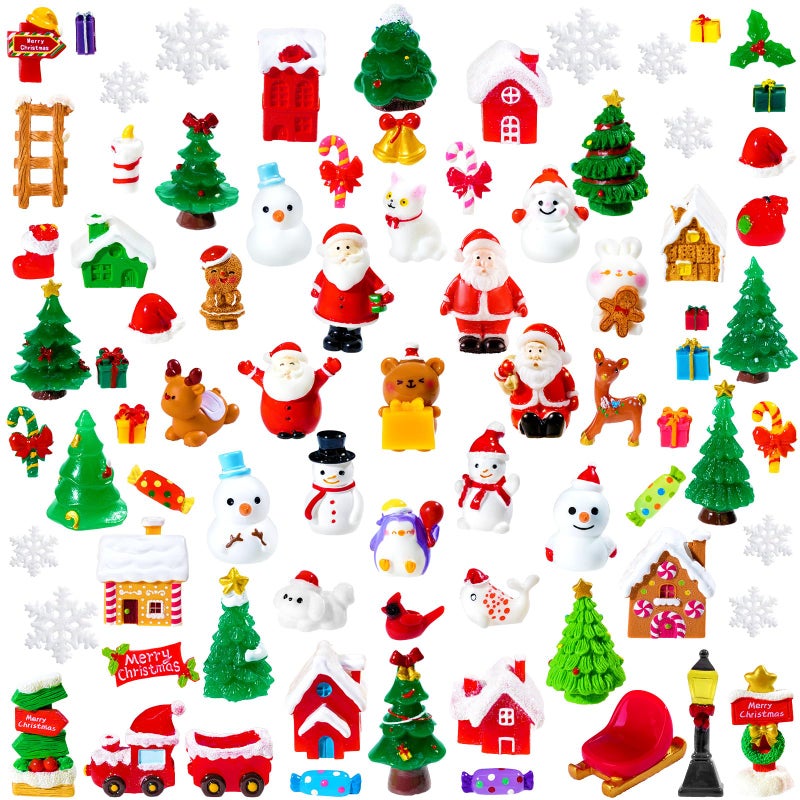 Bbiamsleep 100 Pcs Miniature Christmas Figurines Mini Resin Christmas Figurines Mini Santa Claus Snowman Xmas Trees Animals Gift Box Snowflake for Fairy Garden Xmas Snow Globes Village Decor - Image 3