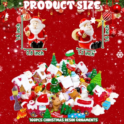 Bbiamsleep 100 Pcs Miniature Christmas Figurines Mini Resin Christmas Figurines Mini Santa Claus Snowman Xmas Trees Animals Gift Box Snowflake for Fairy Garden Xmas Snow Globes Village Decor - Image 5