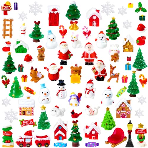 Bbiamsleep 100 Pcs Miniature Christmas Figurines Mini Resin Christmas Figurines Mini Santa Claus Snowman Xmas Trees Animals Gift Box Snowflake for Fairy Garden Xmas Snow Globes Village Decor - Image 1