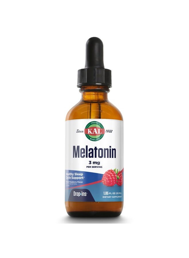 KAL Melatonin DropIns 3mg, Healthy Sleep Aid Support, Liquid Melatonin Drops for Optimal Absorption & Calming Relaxation Support, Fast Acting, Natural Raspberry Flavor, Approx. 55 Servings, 1.85oz  - Image 1