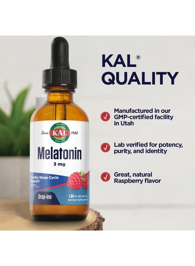 KAL Melatonin DropIns 3mg, Healthy Sleep Aid Support, Liquid Melatonin Drops for Optimal Absorption & Calming Relaxation Support, Fast Acting, Natural Raspberry Flavor, Approx. 55 Servings, 1.85oz  - Image 5