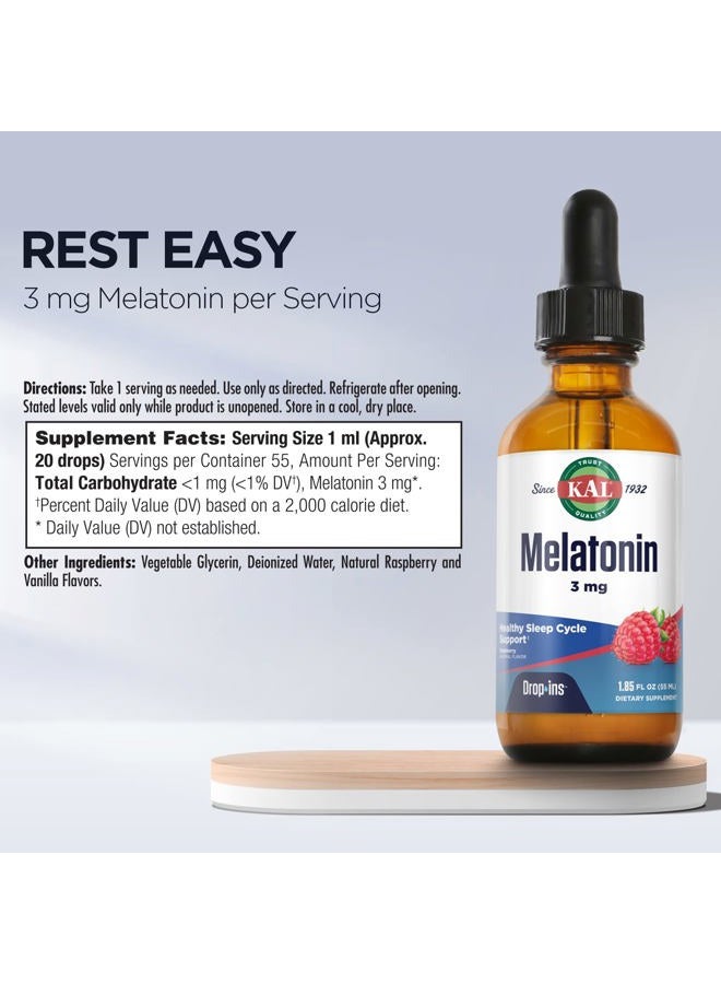 KAL Melatonin DropIns 3mg, Healthy Sleep Aid Support, Liquid Melatonin Drops for Optimal Absorption & Calming Relaxation Support, Fast Acting, Natural Raspberry Flavor, Approx. 55 Servings, 1.85oz  - Image 3