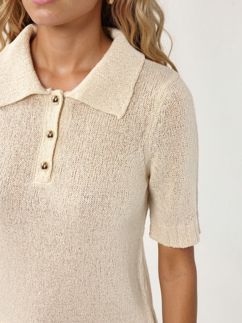 HICCUP Textured Knit Polo Collar Top - Image 3