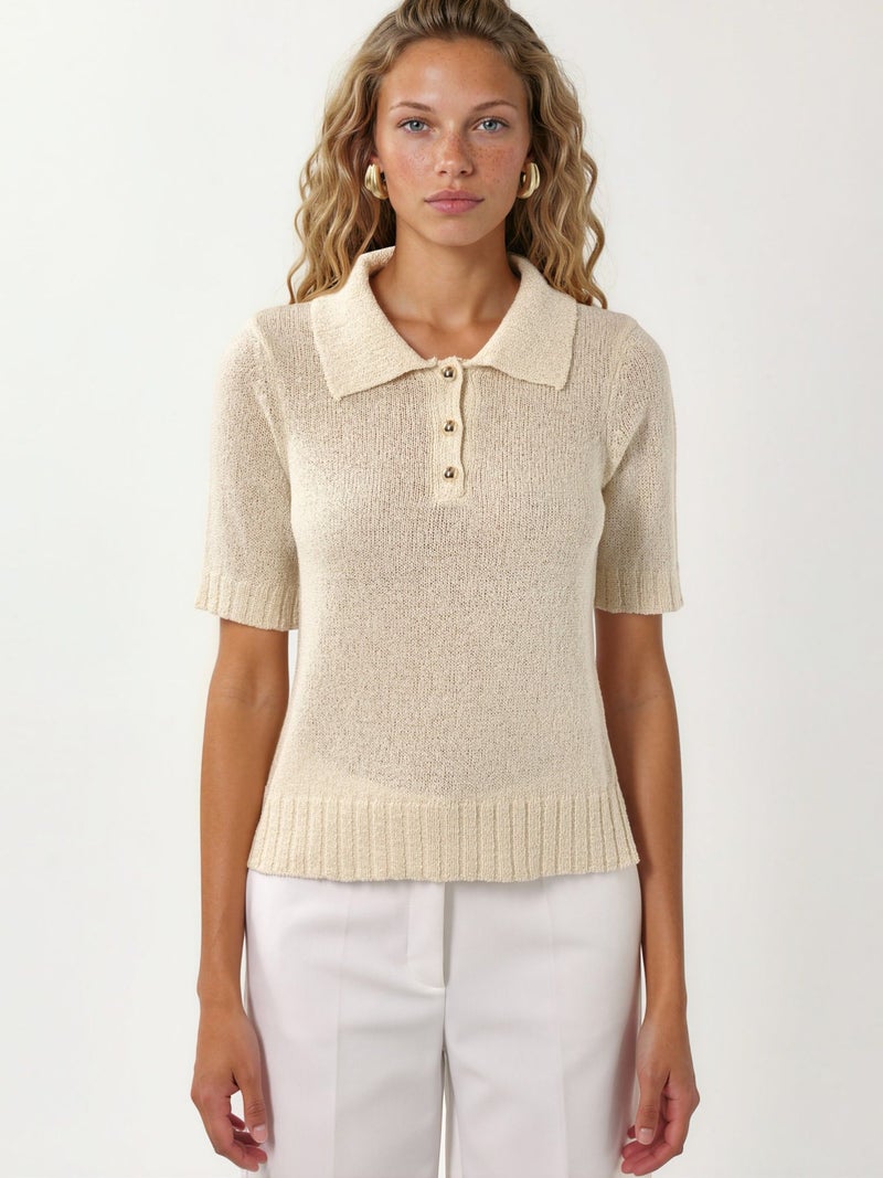 HICCUP Textured Knit Polo Collar Top - Image 5