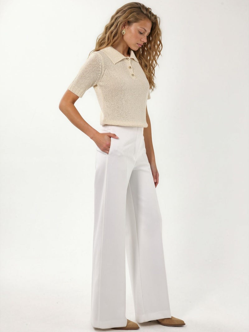 HICCUP Textured Knit Polo Collar Top - Image 4