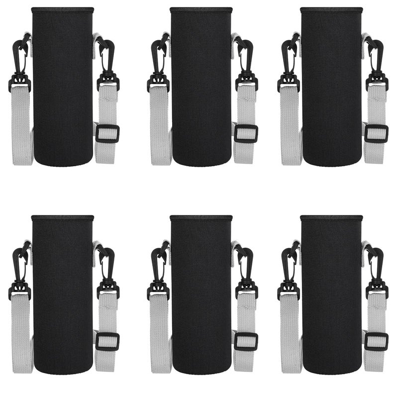 Rtteri 6 Pcs Neoprene Water Bottle Carrier Bag with Adjustable Shoulder Strap 32oz Insulator Water Bottle Cover Holder Cooler Sleeve for Stainless Steelglassplastic Black - Image 2