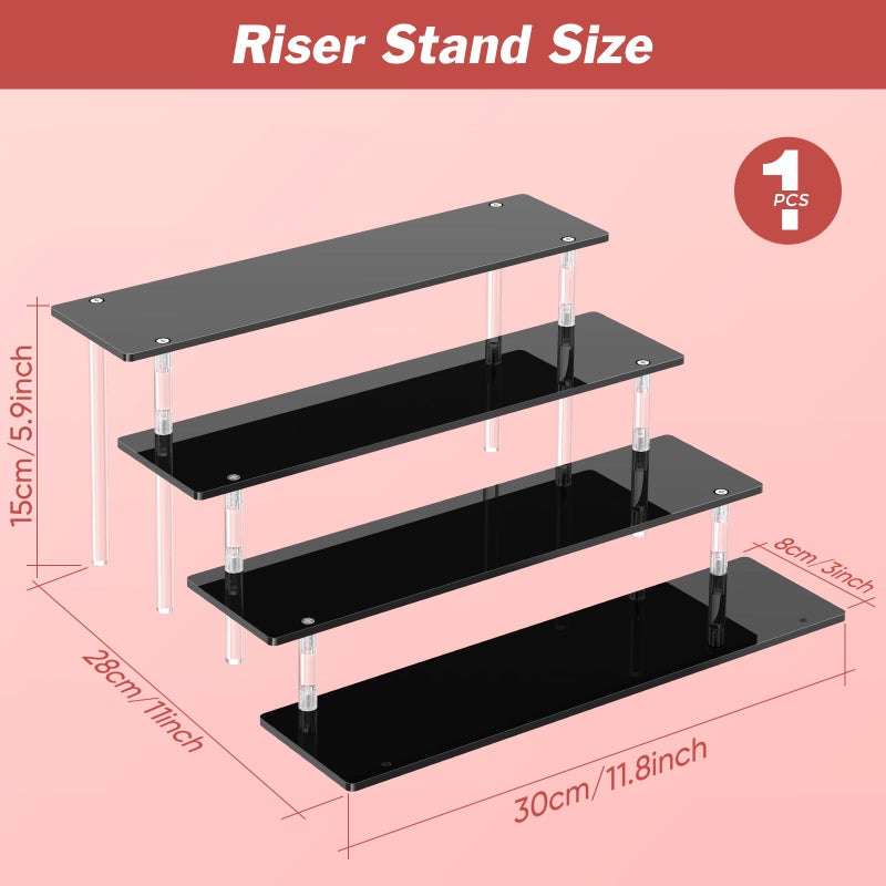 Dooiclear 4 Tier Acrylic Display Risers, Black Perfume Organizer Stand, Large Cupcake Stand Holder, Dessert Display for Party, Display Shelf for Figure and Collection, Riser Stand for Decoration and Organizer - Image 2