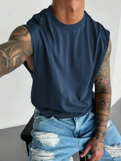 Cool Tarz Men's Crew Neck Skirt and Sleeveless Flowy Jersey T-Shirt