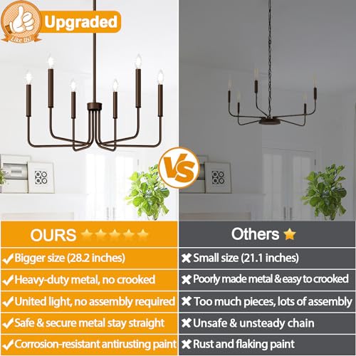 Lynnoland 6-Light Farmhouse Chandelier for Dining Room Lighting Fixtures Hanging, Oil-Rubbed Bronze Dining Light Fixtures Industrial Chandelier for Bedroom, Foyer, Hall, Kitchen, Living Room and Entryway - Image 2