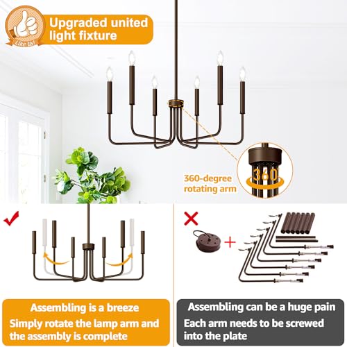 Lynnoland 6-Light Farmhouse Chandelier for Dining Room Lighting Fixtures Hanging, Oil-Rubbed Bronze Dining Light Fixtures Industrial Chandelier for Bedroom, Foyer, Hall, Kitchen, Living Room and Entryway - Image 3