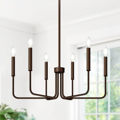 Lynnoland 6-Light Farmhouse Chandelier for Dining Room Lighting Fixtures Hanging, Oil-Rubbed Bronze Dining Light Fixtures Industrial Chandelier for Bedroom, Foyer, Hall, Kitchen, Living Room and Entryway - Image 1