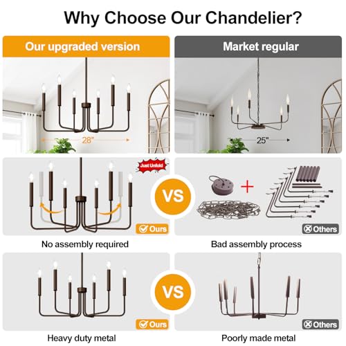 Lynnoland 6-Light Farmhouse Chandelier for Dining Room Lighting Fixtures Hanging, Oil-Rubbed Bronze Dining Light Fixtures Industrial Chandelier for Bedroom, Foyer, Hall, Kitchen, Living Room and Entryway - Image 5
