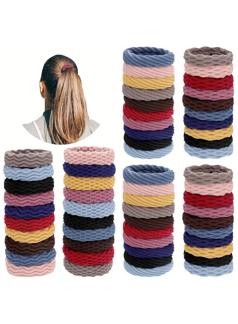 60 Pcs Seamless Hair Ties Ponytail Holders Thick Elastic Hair Tie Cotton No Crease Hair Band For Thick Heavy And Curly Hair, Lightweight Highly Elastic - Image 1