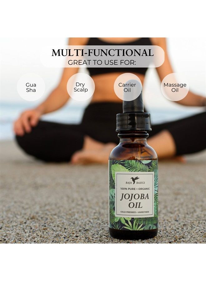 Baja Basics زيت الجوجوبا العضوي، معصور على البارد، 100% نقي - مرطب للبشرة، الوجه، الجسم، الأظافر والشعر - منتج تجميل متعدد الاستخدامات، سيروم مضاد للشيخوخة بفيتامين E للرجال والنساء - زجاجة 4 أونصات - Image 2