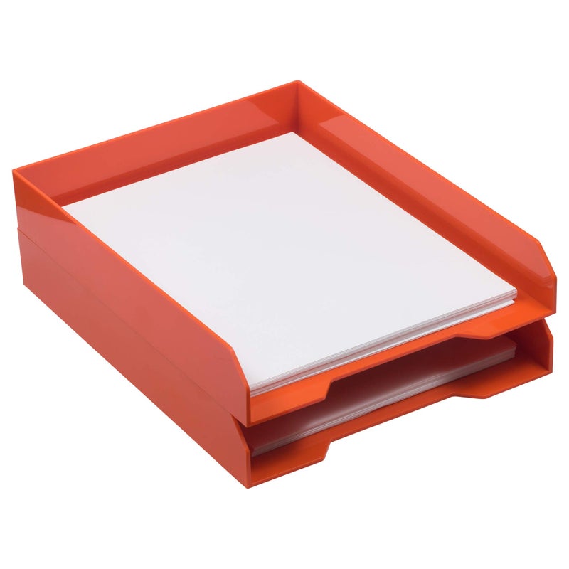 JAM PAPER Stackable Paper Trays  Orange  Desktop Document Letter  File Organizer Tray  2Pack