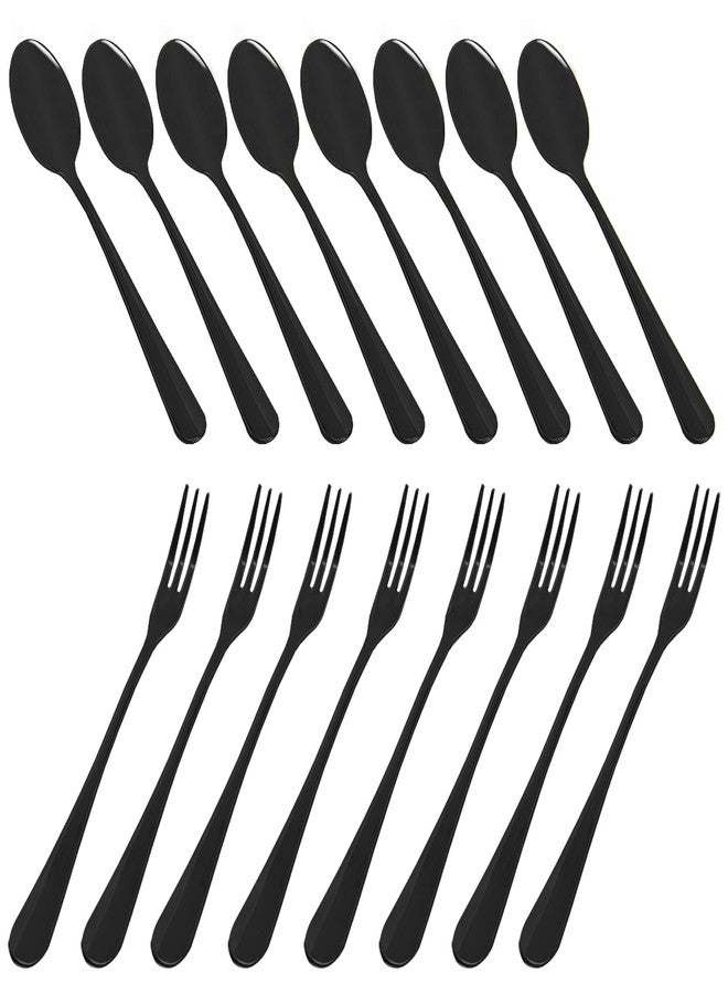 DaKuan 16 Pieces Black Demitasse Espresso Spoon (4 inch) and Stainless Steel Forks (4.8 inch), DaKuan Mini Coffee Spoons & Cake Forks for Dessert, Tea, Appetizer - Image 1